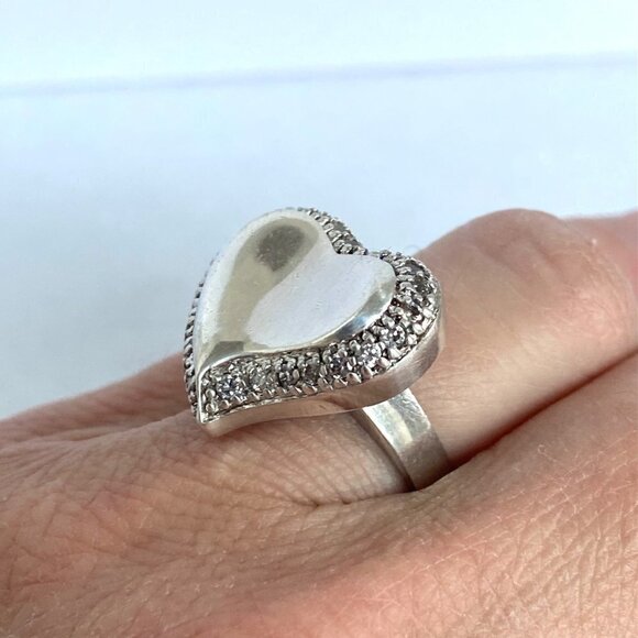 Sterling Silver 925 Cubic Zirconia Polished Modernist Asymmetric Heart Ring 6.75 - Picture 2 of 16